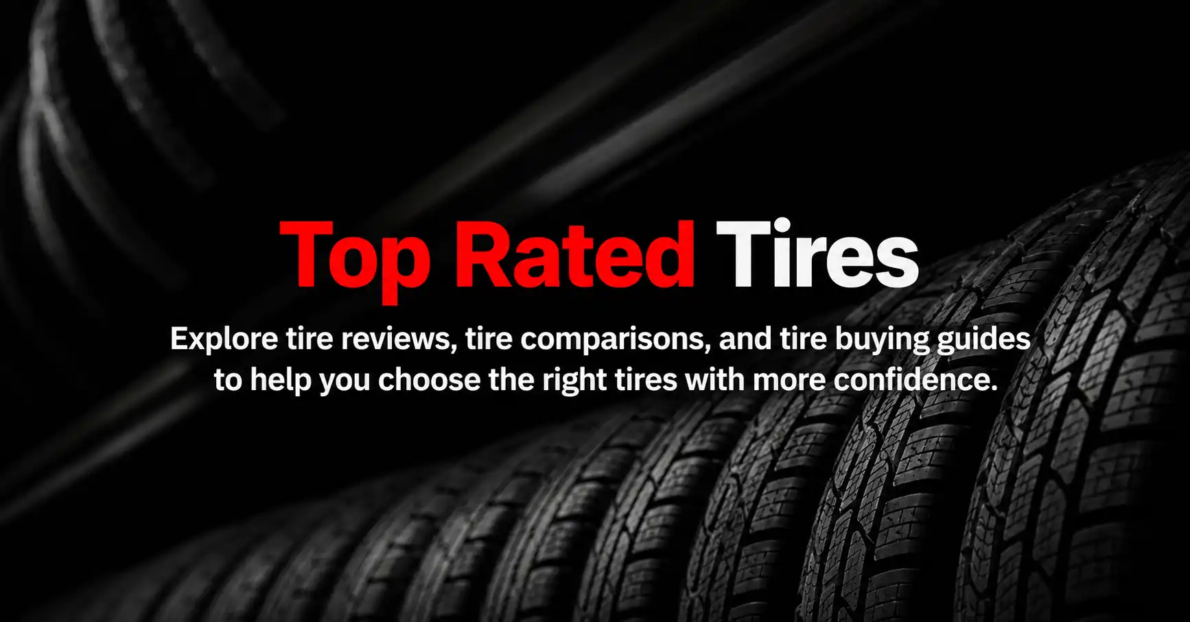 Top Rated Tires homepage banner with tire reviews and buying guide text